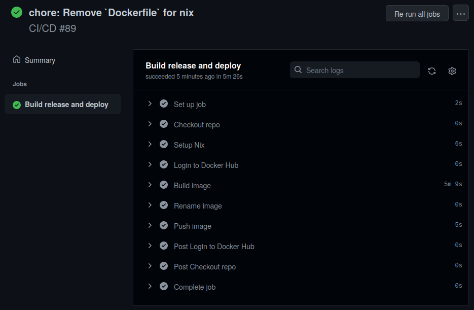 A screenshot of a GitHub actions job